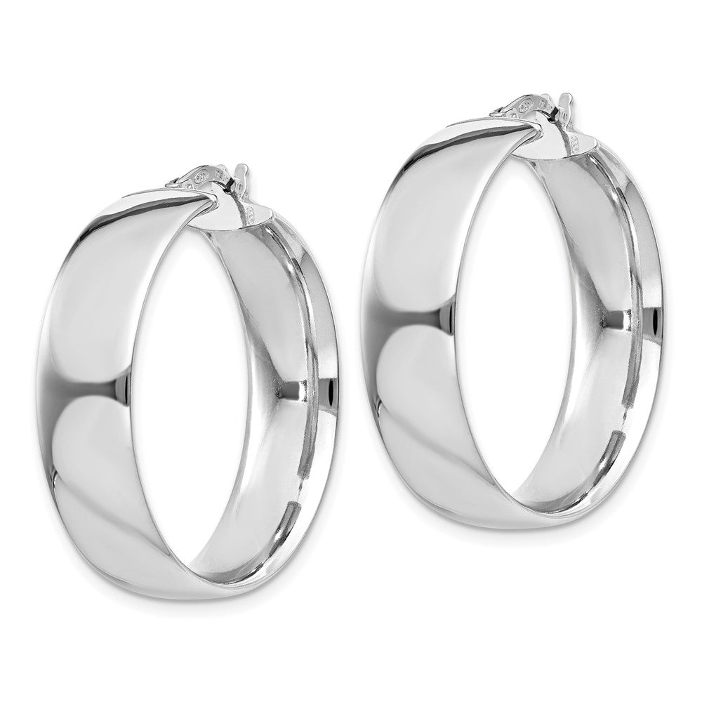 Rhodium-plated Sterling Silver 7x30mm Hoop Earrings