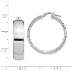 Rhodium-plated Sterling Silver 7x30mm Hoop Earrings