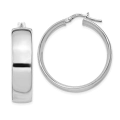 Rhodium-plated Sterling Silver 7x30mm Hoop Earrings