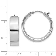 Rhodium-plated Sterling Silver 6.75x25mm Hoop Earrings