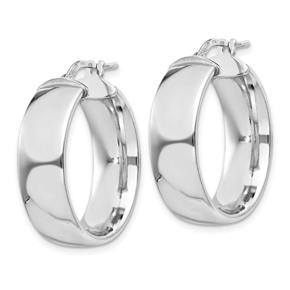 Rhodium-plated Sterling Silver 7.5x25mm Hoop Earrings