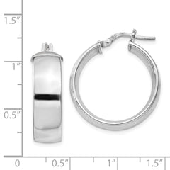 Rhodium-plated Sterling Silver 7.5x25mm Hoop Earrings
