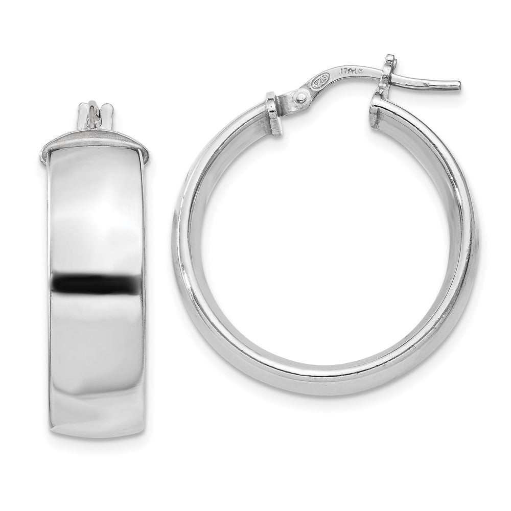 Rhodium-plated Sterling Silver 7.5x25mm Hoop Earrings