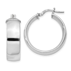 Rhodium-plated Sterling Silver 7.5x25mm Hoop Earrings