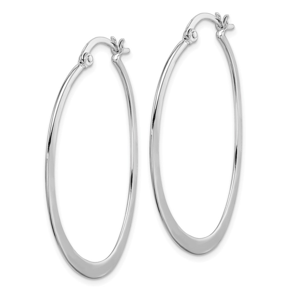 Rhodium-plated Sterling Silver Polished Oval Hinged Hoop Earrings