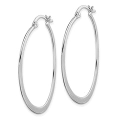 Rhodium-plated Sterling Silver Polished Oval Hinged Hoop Earrings