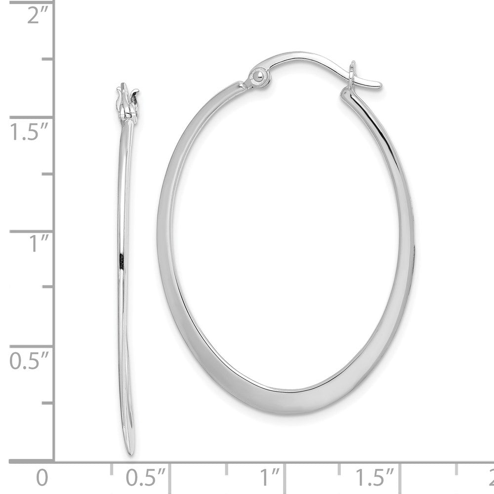 Rhodium-plated Sterling Silver Polished Oval Hinged Hoop Earrings