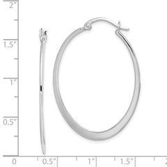 Rhodium-plated Sterling Silver Polished Oval Hinged Hoop Earrings