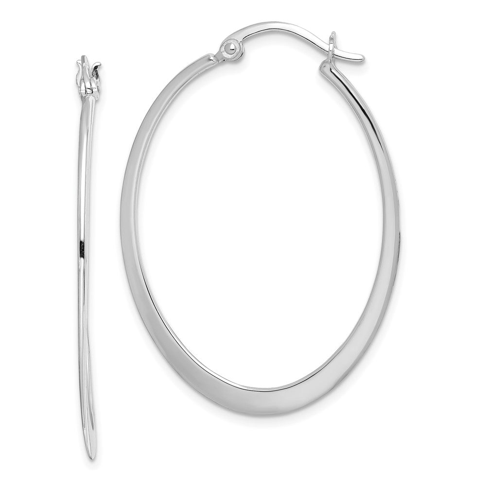 Rhodium-plated Sterling Silver Polished Oval Hinged Hoop Earrings