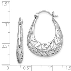 Rhodium-plated Sterling Silver Polished Leaves Hinged Hoop Earrings