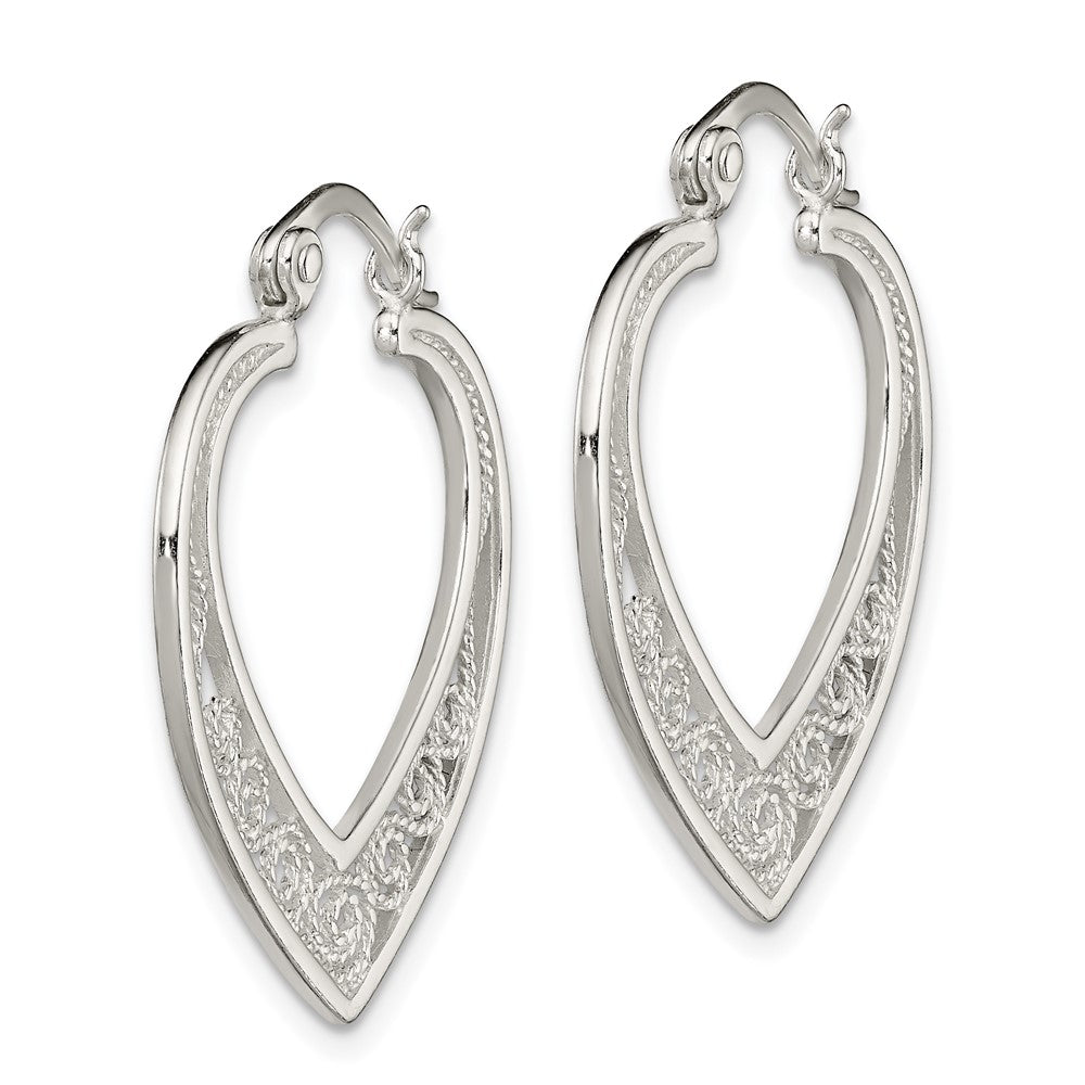 Sterling Silver Polished Filigree Hinged Hoop Earrings