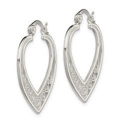 Sterling Silver Polished Filigree Hinged Hoop Earrings