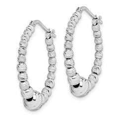 Rhodium-plated Sterling Silver Diamond-cut Beaded Hoop Earrings