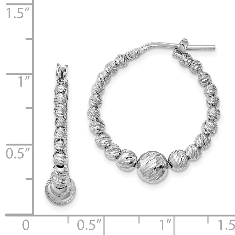 Rhodium-plated Sterling Silver Diamond-cut Beaded Hoop Earrings