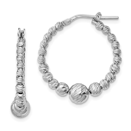 Rhodium-plated Sterling Silver Diamond-cut Beaded Hoop Earrings