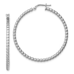 Rhodium-plated Sterling Silver Beaded 3x35mm Hoop Earrings