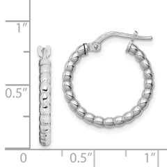 Rhodium-plated Sterling Silver Beaded 3x15mm Hoop Earrings