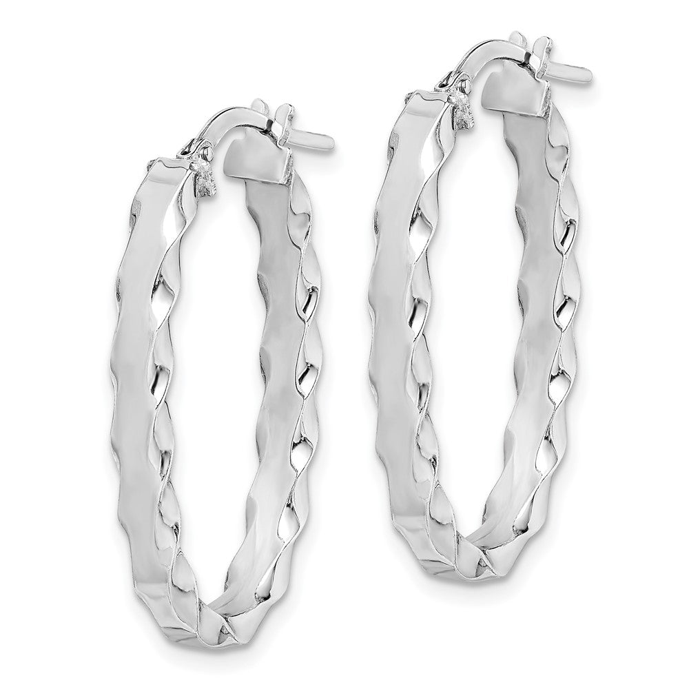 Rhodium-plated Silver Oval Scalloped Edge 4mm Hoop Earrings