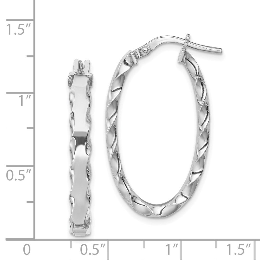 Rhodium-plated Silver Oval Scalloped Edge 4mm Hoop Earrings