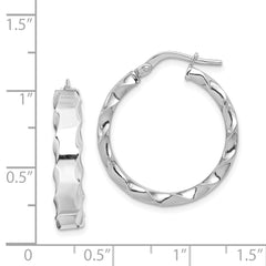 Rhodium-plated Silver Scalloped Edge 5mm Hoop Earrings