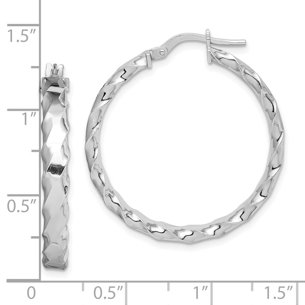 Rhodium-plated Silver Scalloped Edge 4mm Hoop Earrings