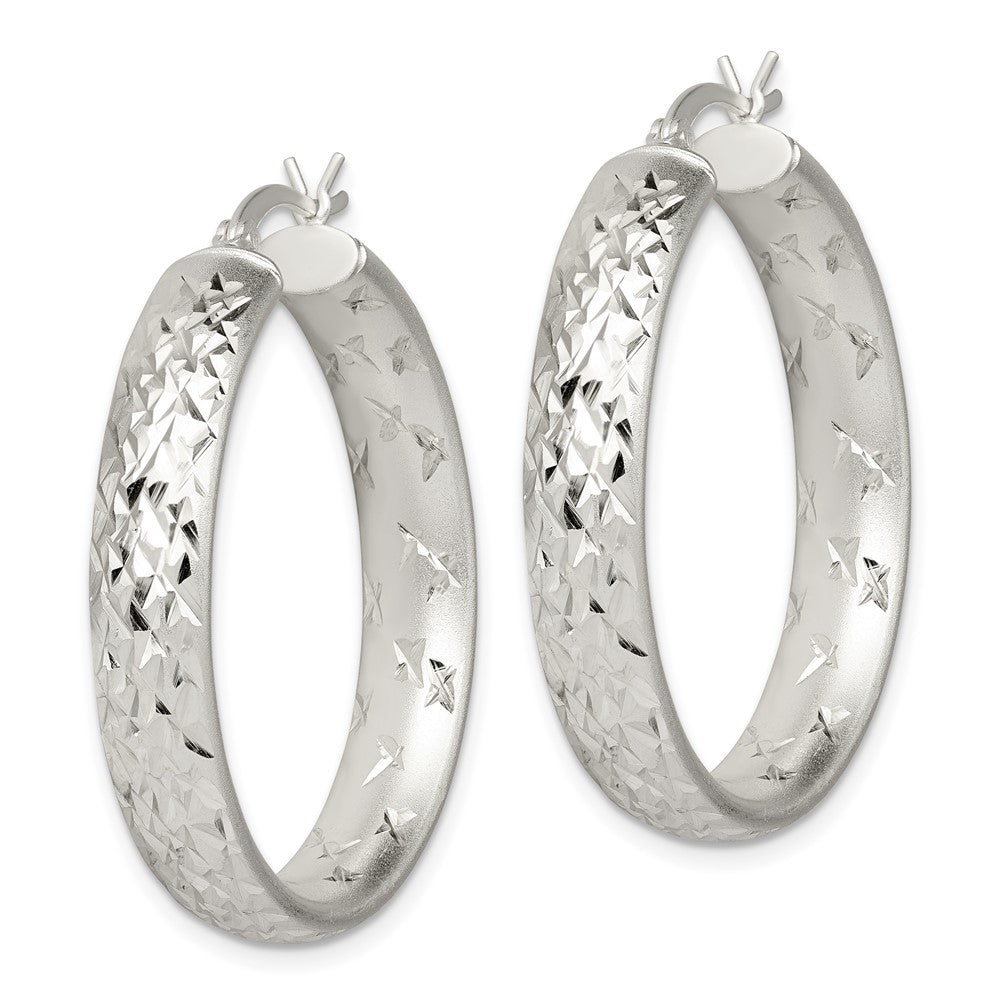 Sterling Silver Satin Finish Diamond-cut 5mm Hoop Earrings