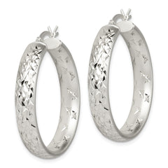 Sterling Silver Satin Finish Diamond-cut 5mm Hoop Earrings