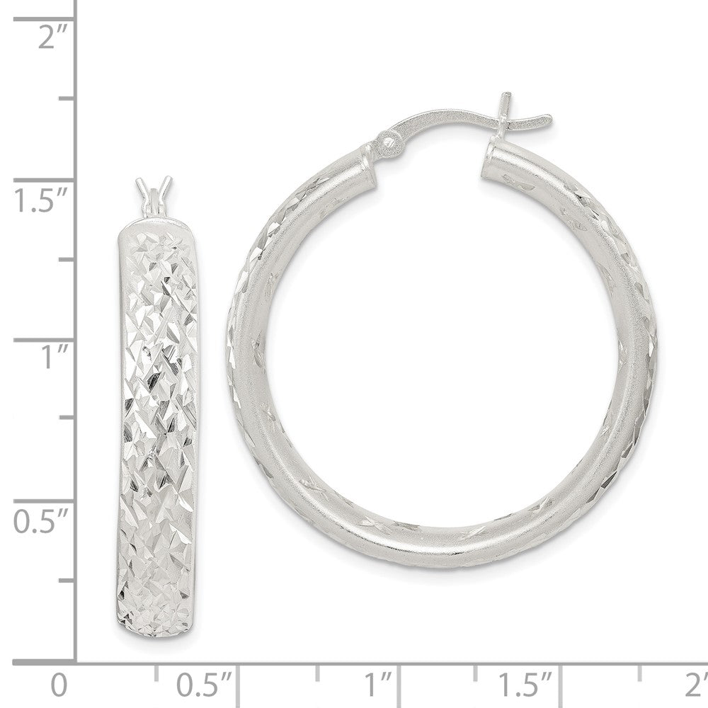 Sterling Silver Satin Finish Diamond-cut 5mm Hoop Earrings