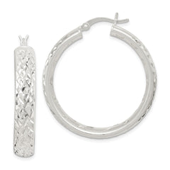Sterling Silver Satin Finish Diamond-cut 5mm Hoop Earrings