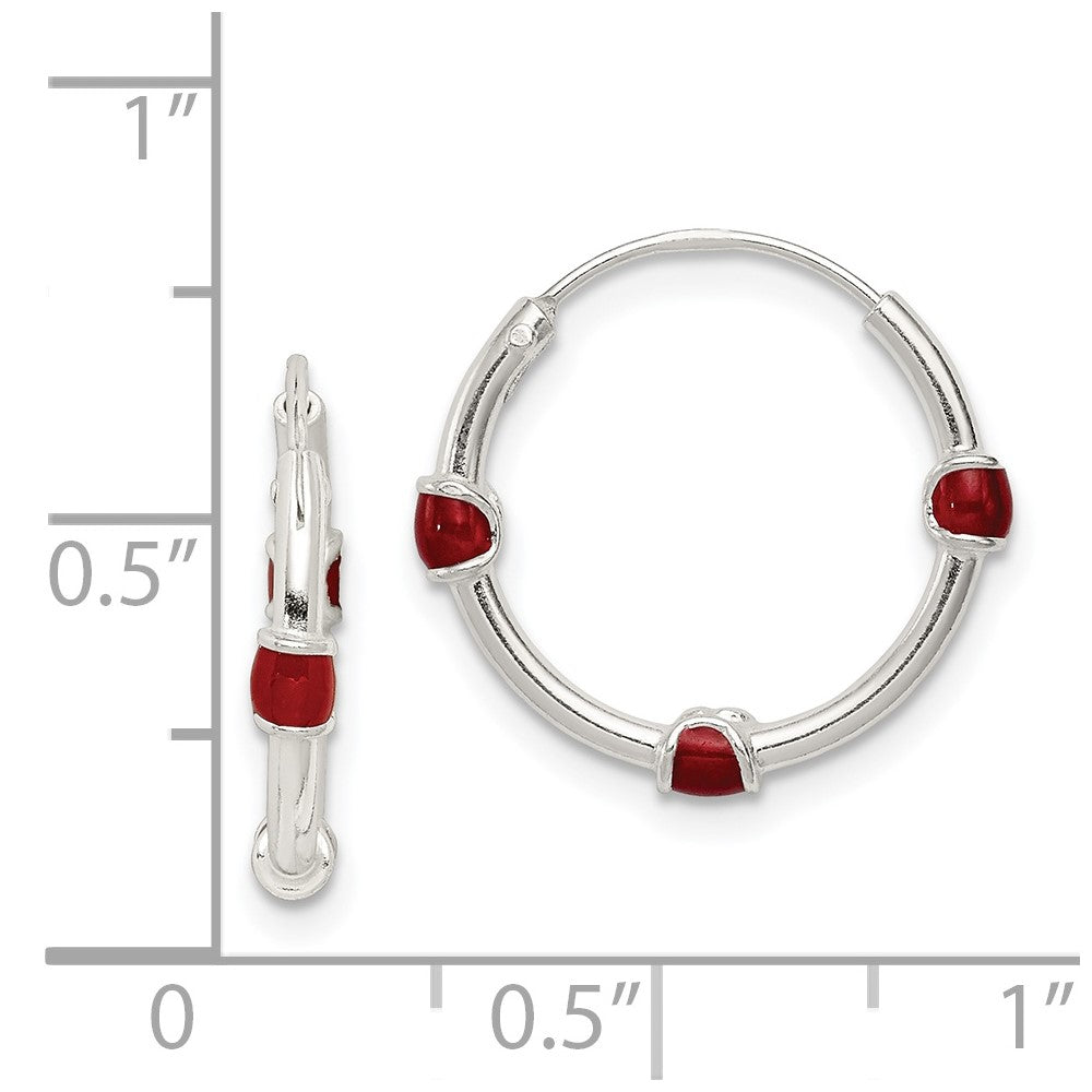 Sterling Silver Polished Red Enamel Endless Hoop Earrings