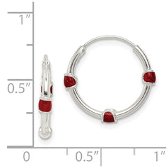 Sterling Silver Polished Red Enamel Endless Hoop Earrings