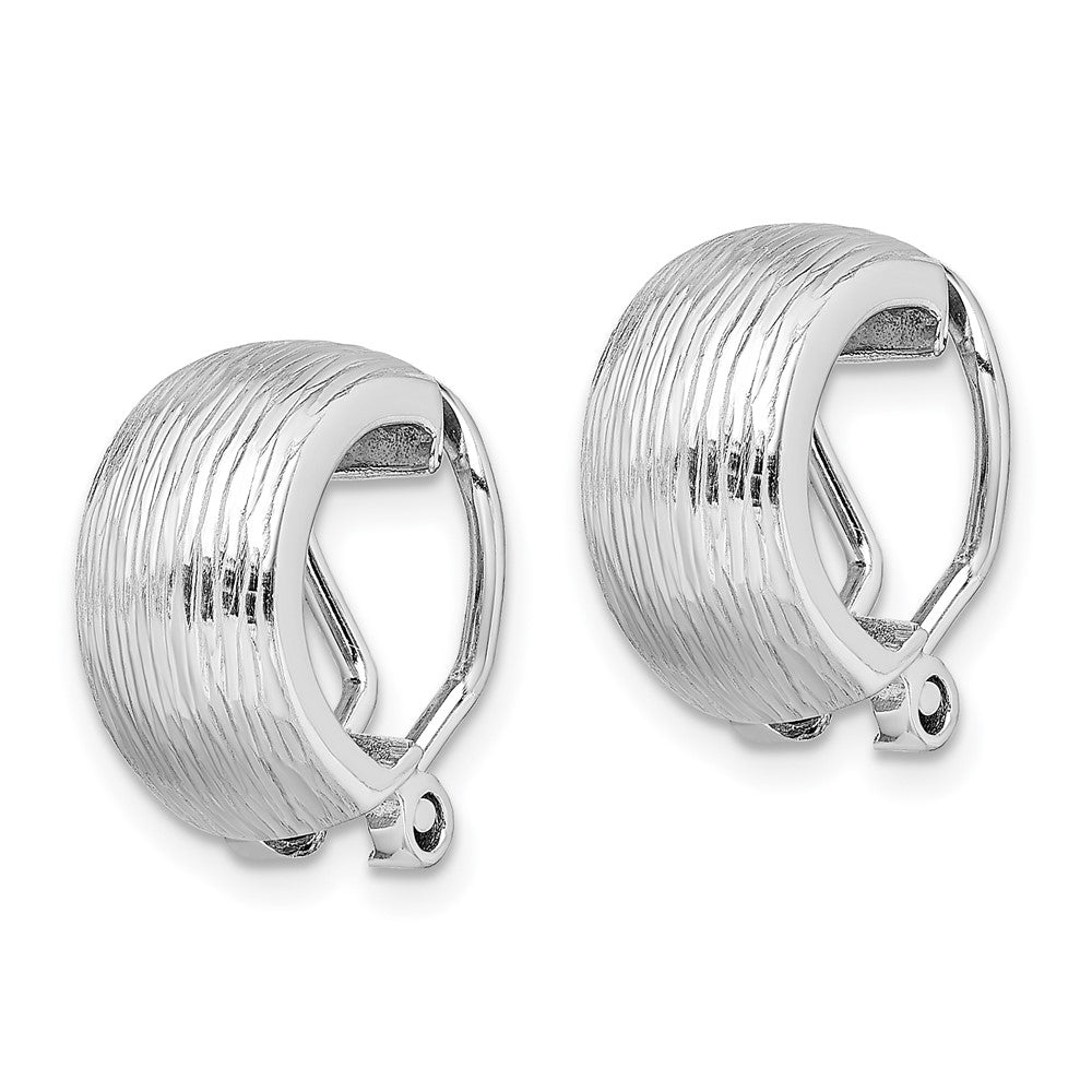Rhodium-plated Sterling Silver Diamond-cut Omega Back Non-pierced Earrings
