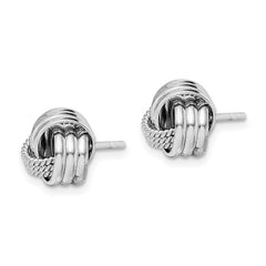 Rhodium-plated Sterling Silver Polished Twisted Knot Post Earrings