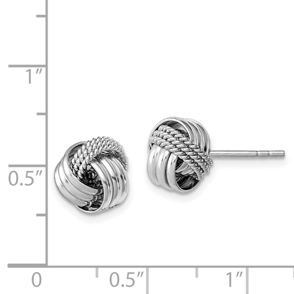 Rhodium-plated Sterling Silver Polished Twisted Knot Post Earrings