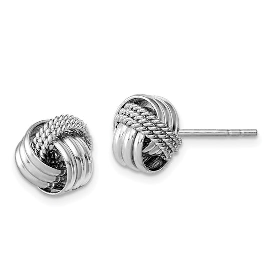 Rhodium-plated Sterling Silver Polished Twisted Knot Post Earrings