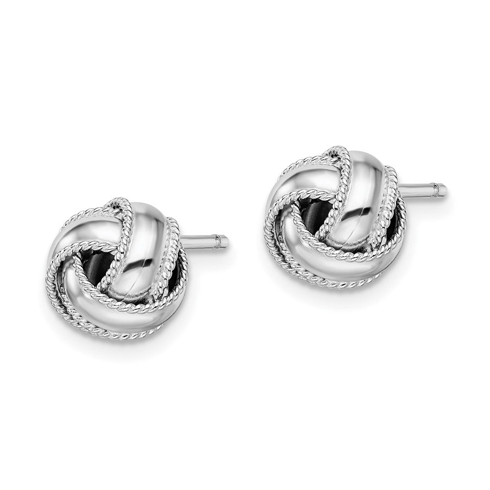 Rhodium-plated Sterling Silver Rope Edged Knot Post Earrings
