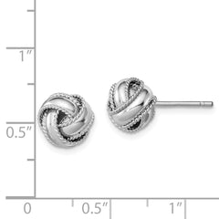 Rhodium-plated Sterling Silver Rope Edged Knot Post Earrings