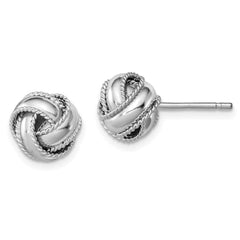 Rhodium-plated Sterling Silver Rope Edged Knot Post Earrings