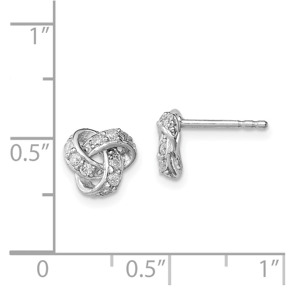 Rhodium-plated Sterling Silver Polished CZ Love Knot Post Earrings