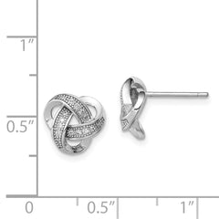 Rhodium-plated Sterling Silver CZ Micropave Love Knot Post Earrings