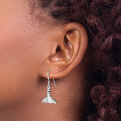 Rhodium-plated Sterling Silver Polished Whale Tail Dangle Earrings