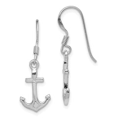 Rhodium-plated Sterling Silver Anchor Dangle Earrings