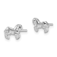 Rhodium-plated Sterling Silver Children's Horse Post Earrings