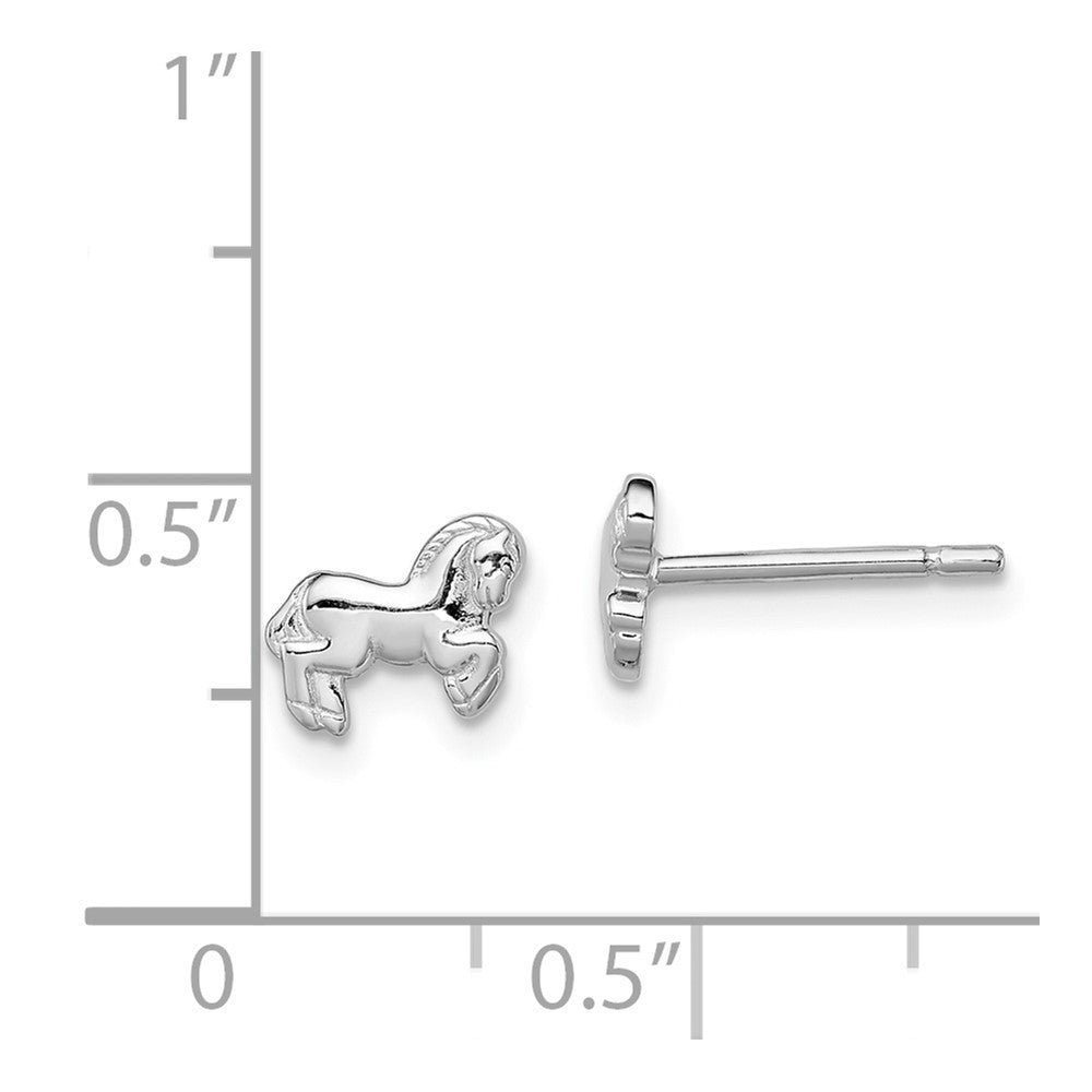 Rhodium-plated Sterling Silver Children's Horse Post Earrings