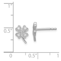 Rhodium-plated Sterling Silver Polished CZ 4 Clover Post Earrings