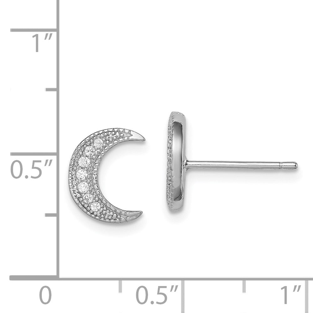 Rhodium-plated Sterling Silver CZ Crescent Moon Post Earrings