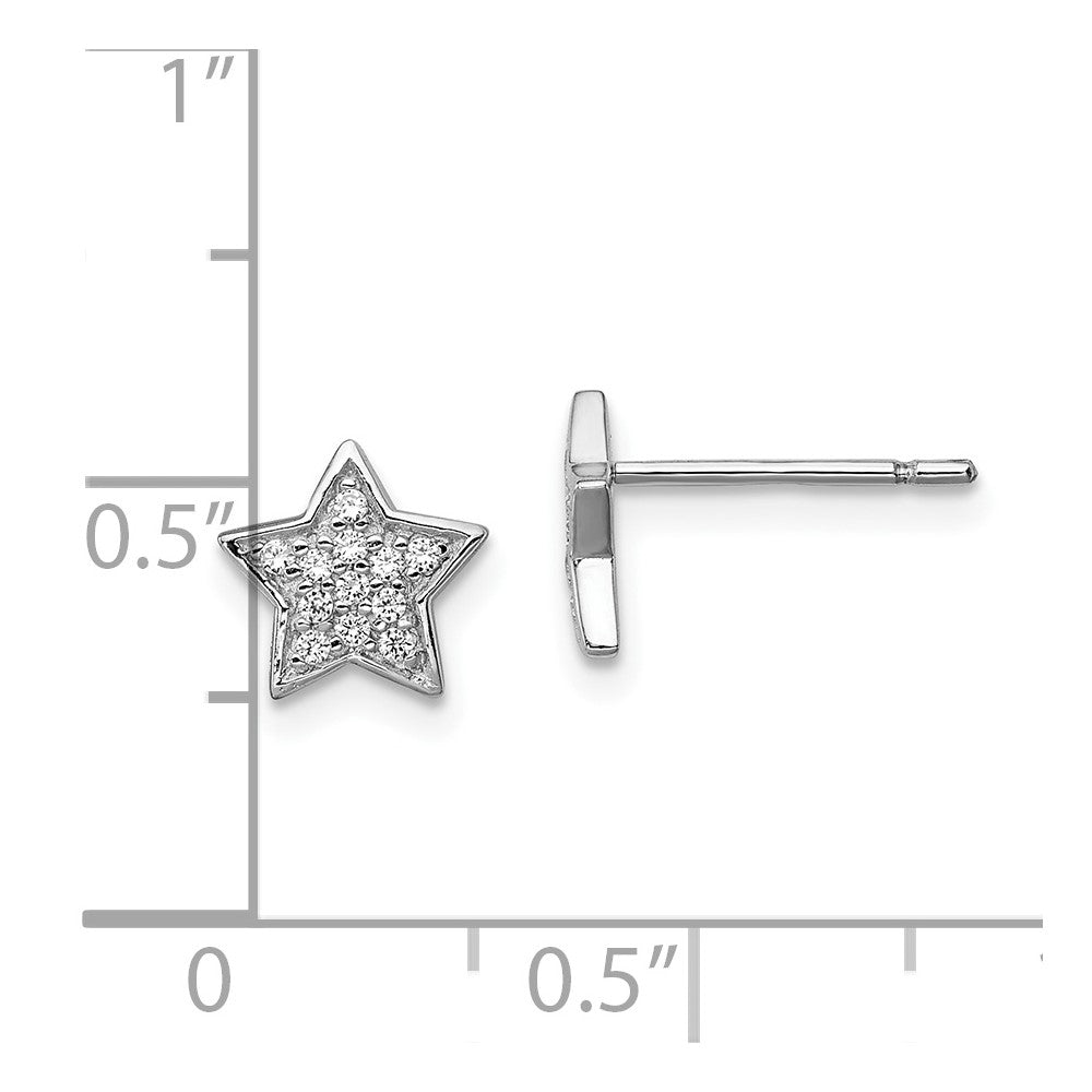 Rhodium-plated Sterling Silver CZ Star Post Earrings