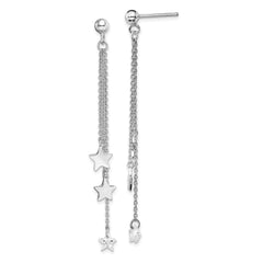 Rhodium-plated Sterling Silver CZ Star Post Dangle Earrings