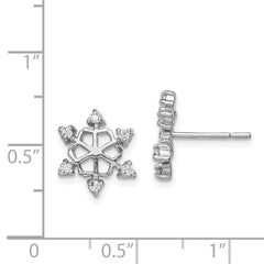 Rhodium-plated Sterling Silver CZ Snowflake Post Earrings
