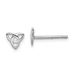 Rhodium-plated Sterling Silver Polished Celtic Knot Post Earrings